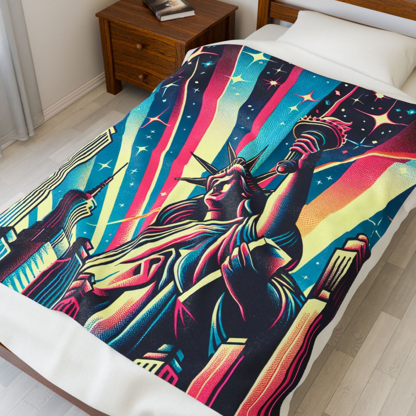 Liberty's Radiance in the City Lights - Plush Blanket