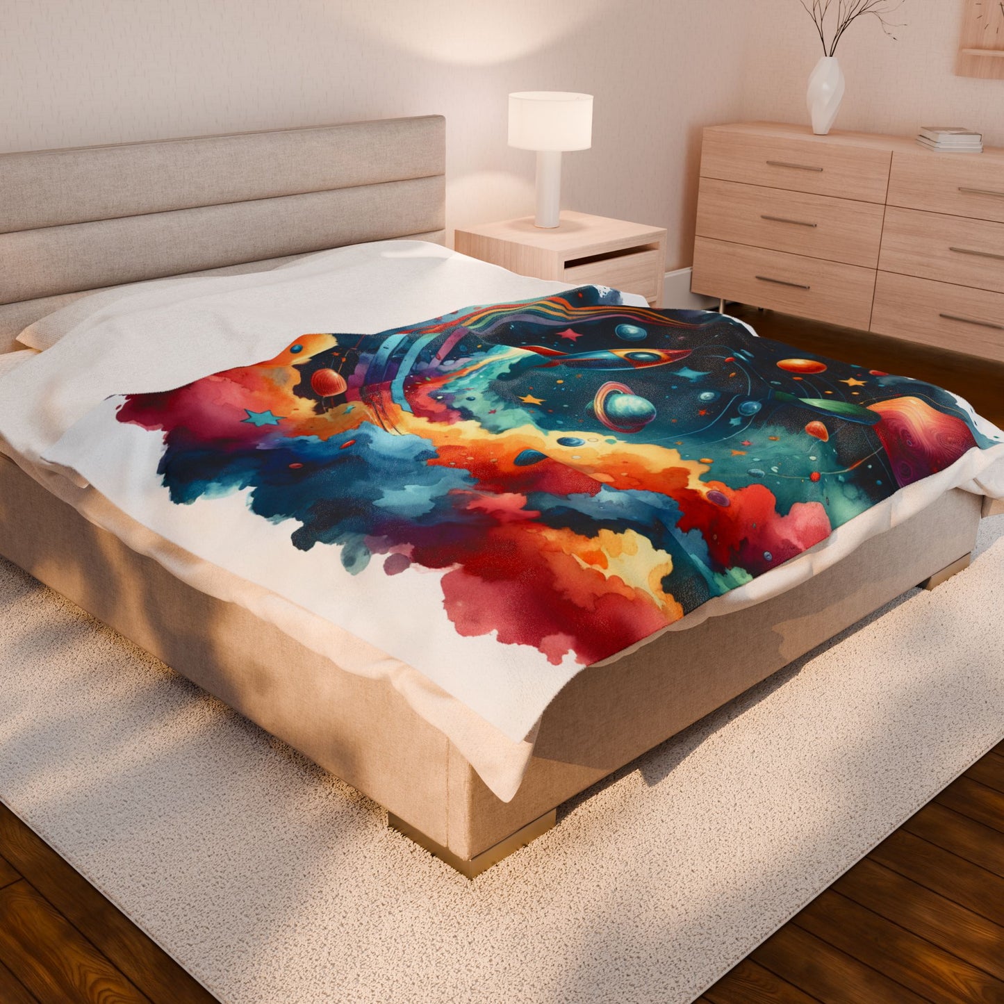 Rocket Beyond the Nebula - Plush Blanket