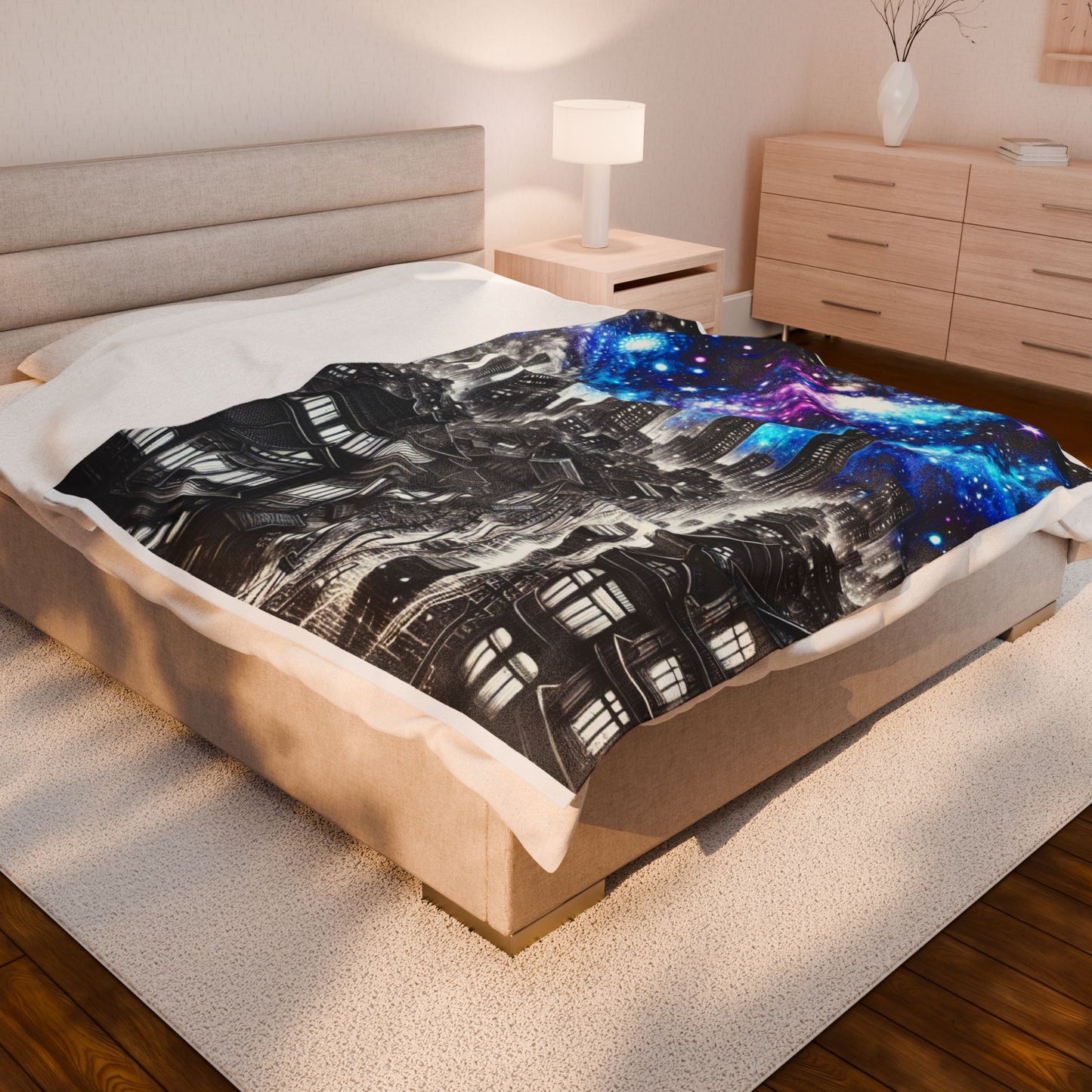 Evening Nebula Over the Cityscape - Plush Blanket