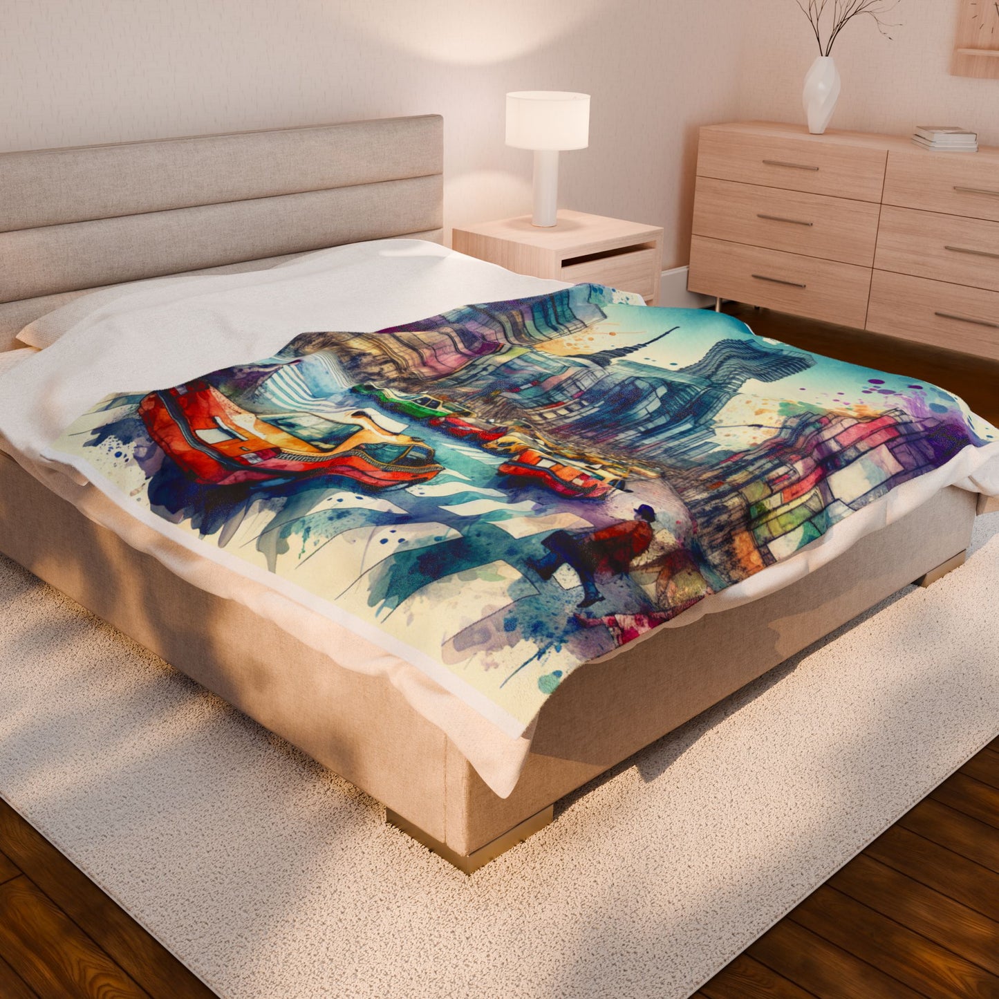 City Crossing in Watercolors - Plush Blanket