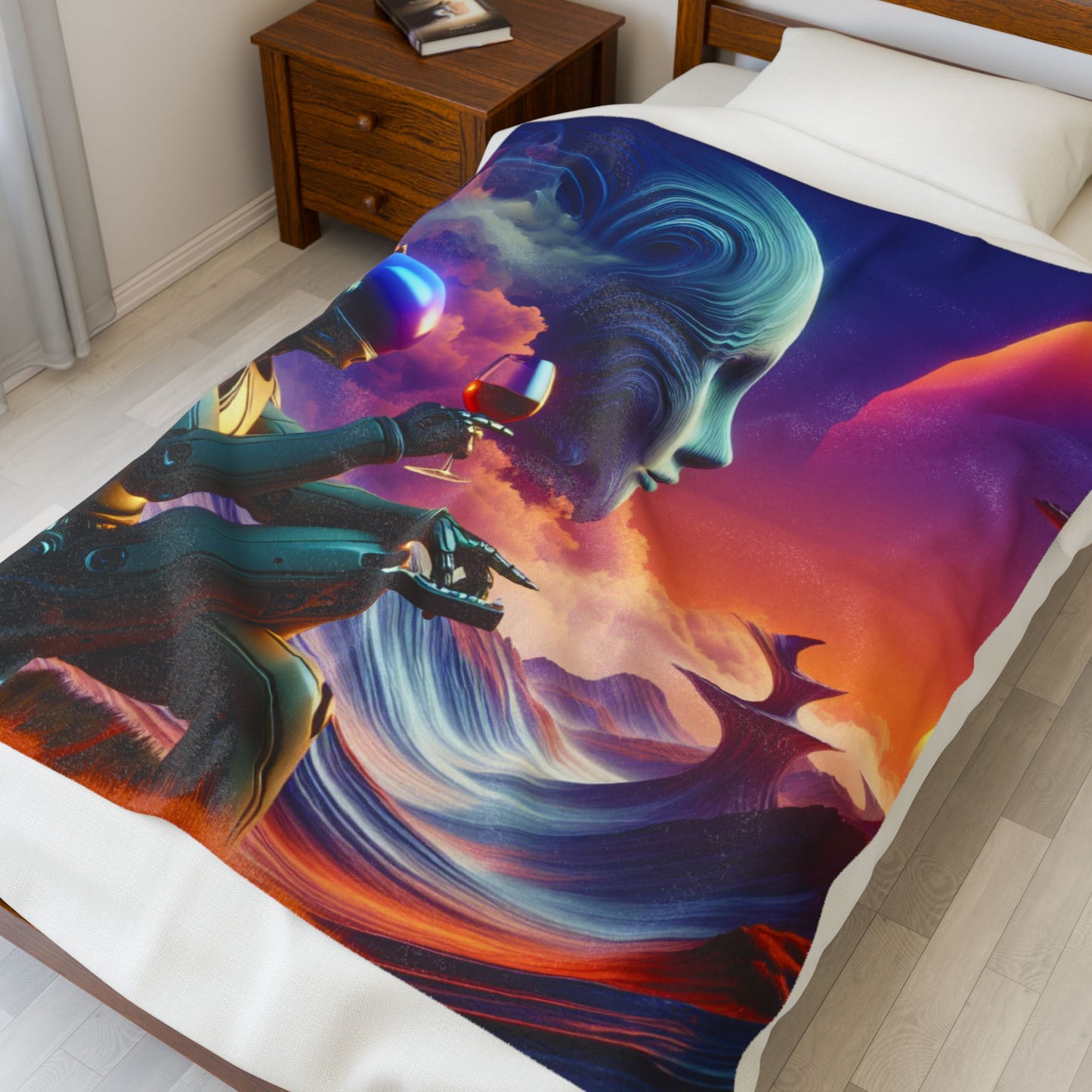 Robo Dreamscape in the Dawn of AI - Plush Blanket