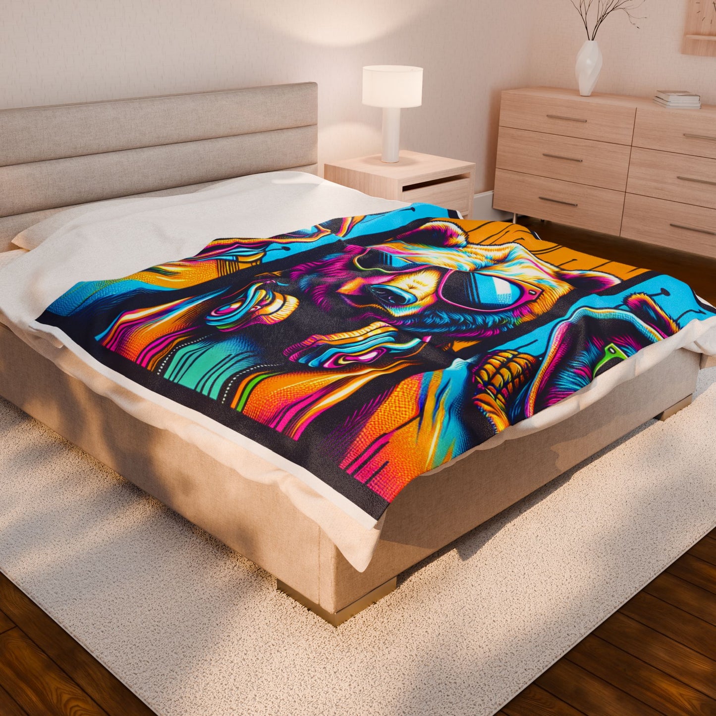 Bear Trio in Neon Attire - Plush Blanket