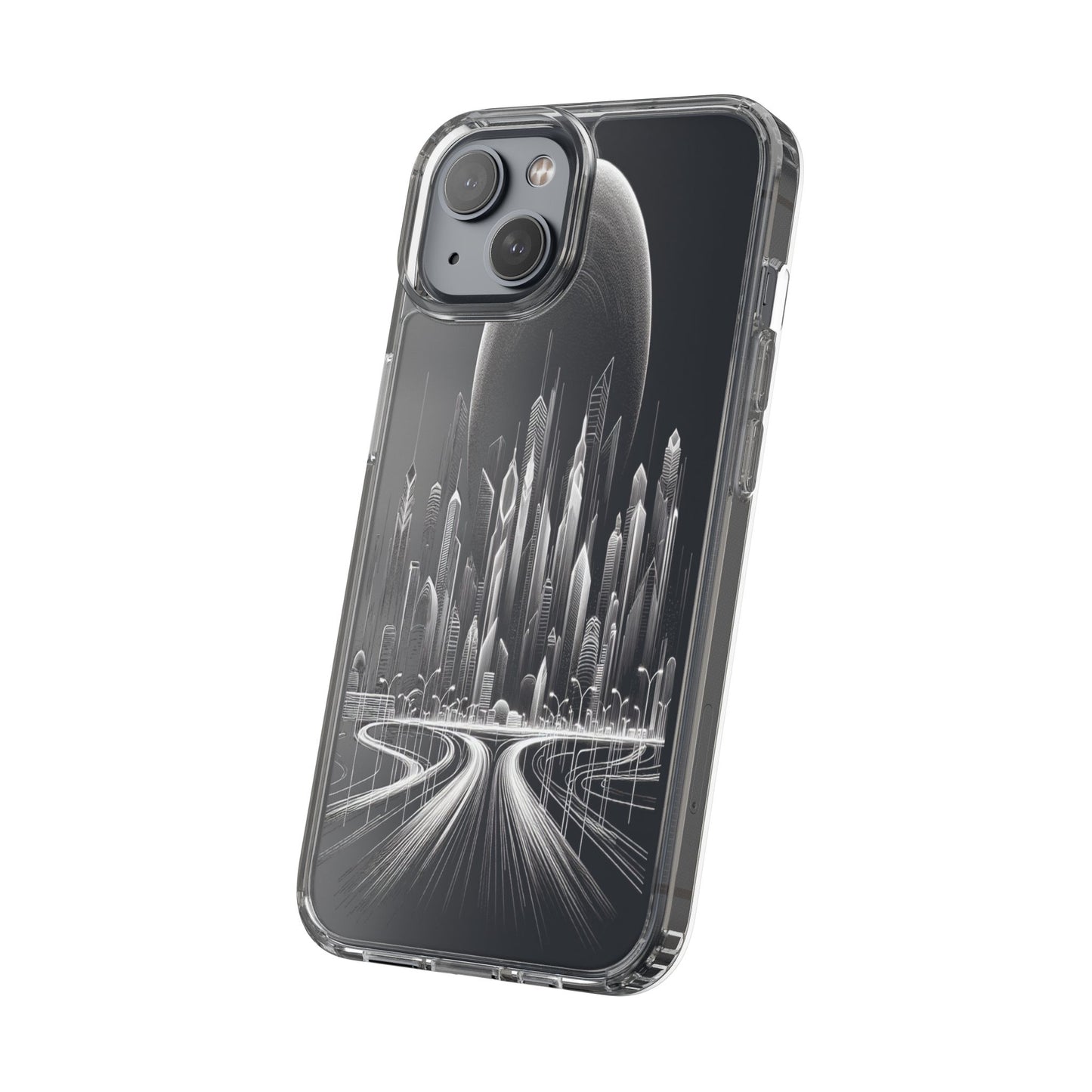 Transparent Futuristic Skyline Journey Iphone Case Compatible With Iphone 16 15 14 - Clear Phone Cover