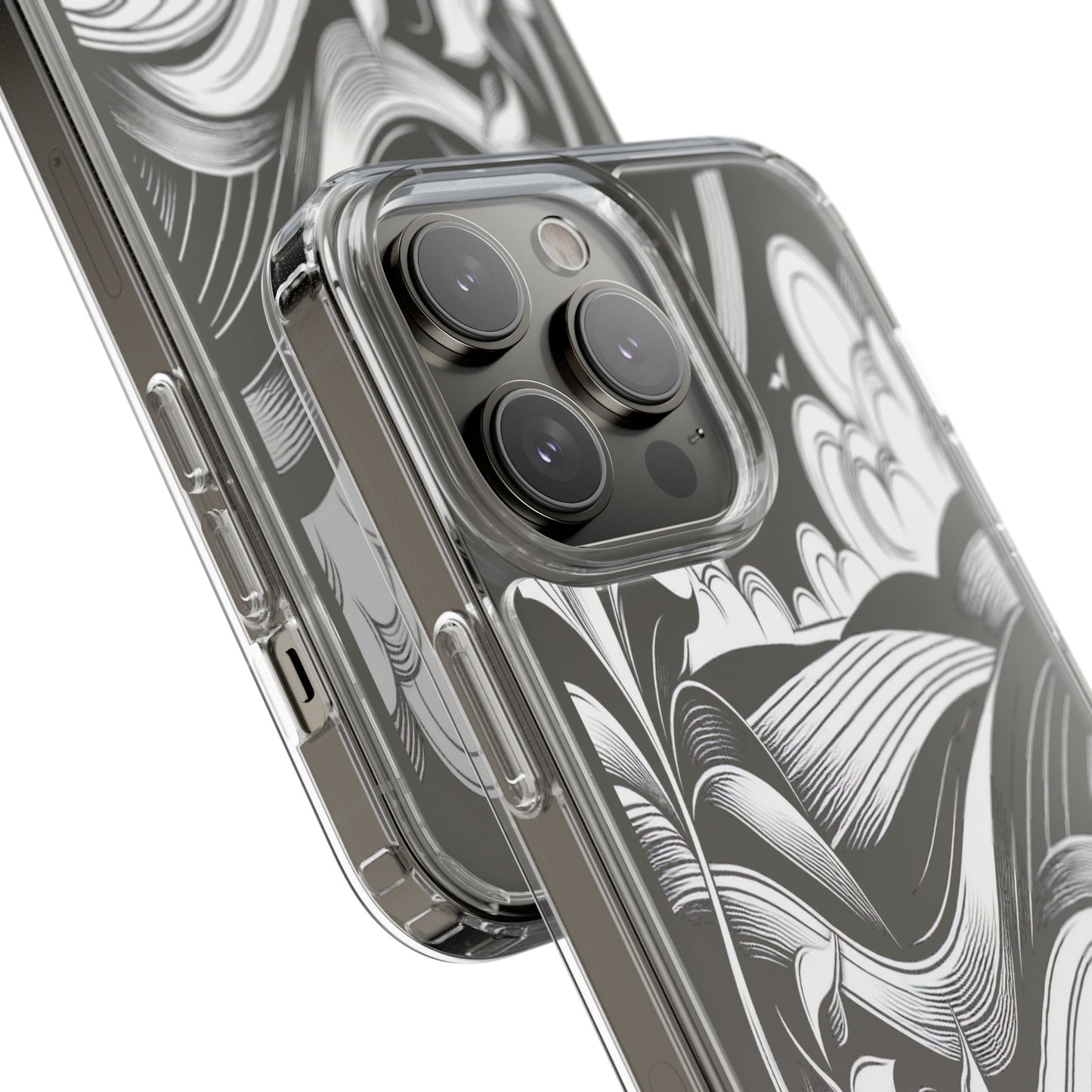 Transparent Curved Lines and Petals Iphone Case Compatible With Iphone 16 15 14 - Clear Phone Cover