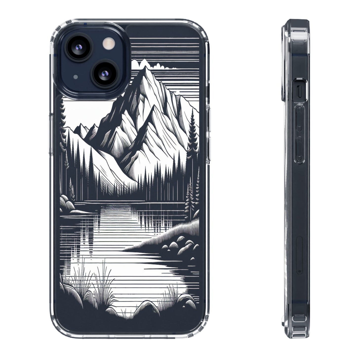 Transparent Majestic Landscape in Black and White Iphone Case Compatible With Iphone 16 15 14 - Clear Phone Cover