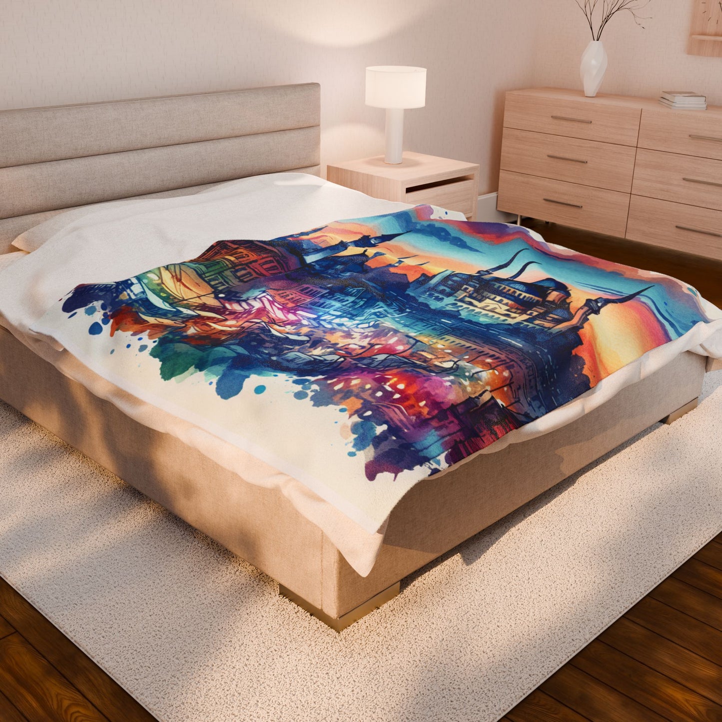 Bustling Evening in the Bazaar - Plush Blanket