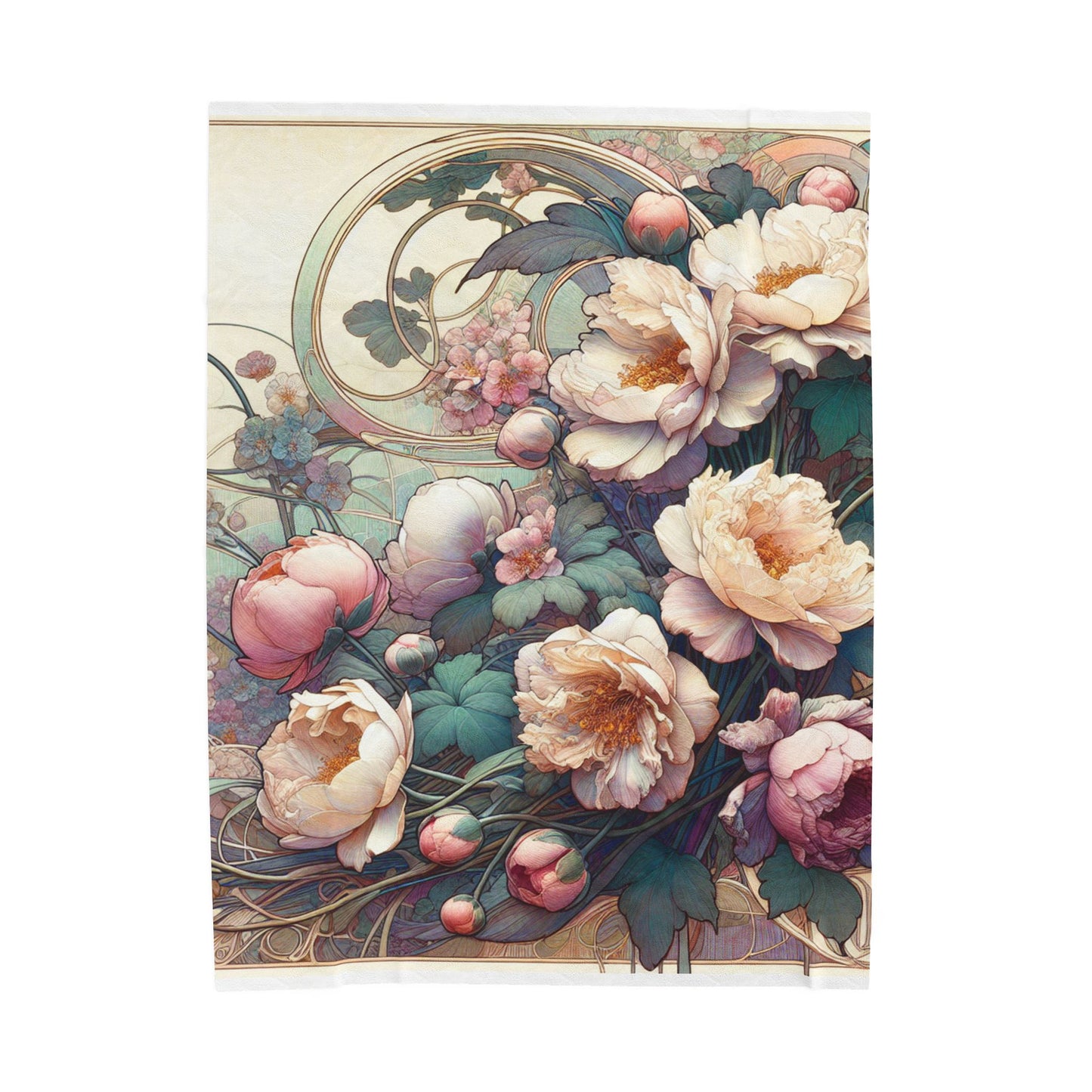Art Nouveau Peony Delight- Plush Blanket
