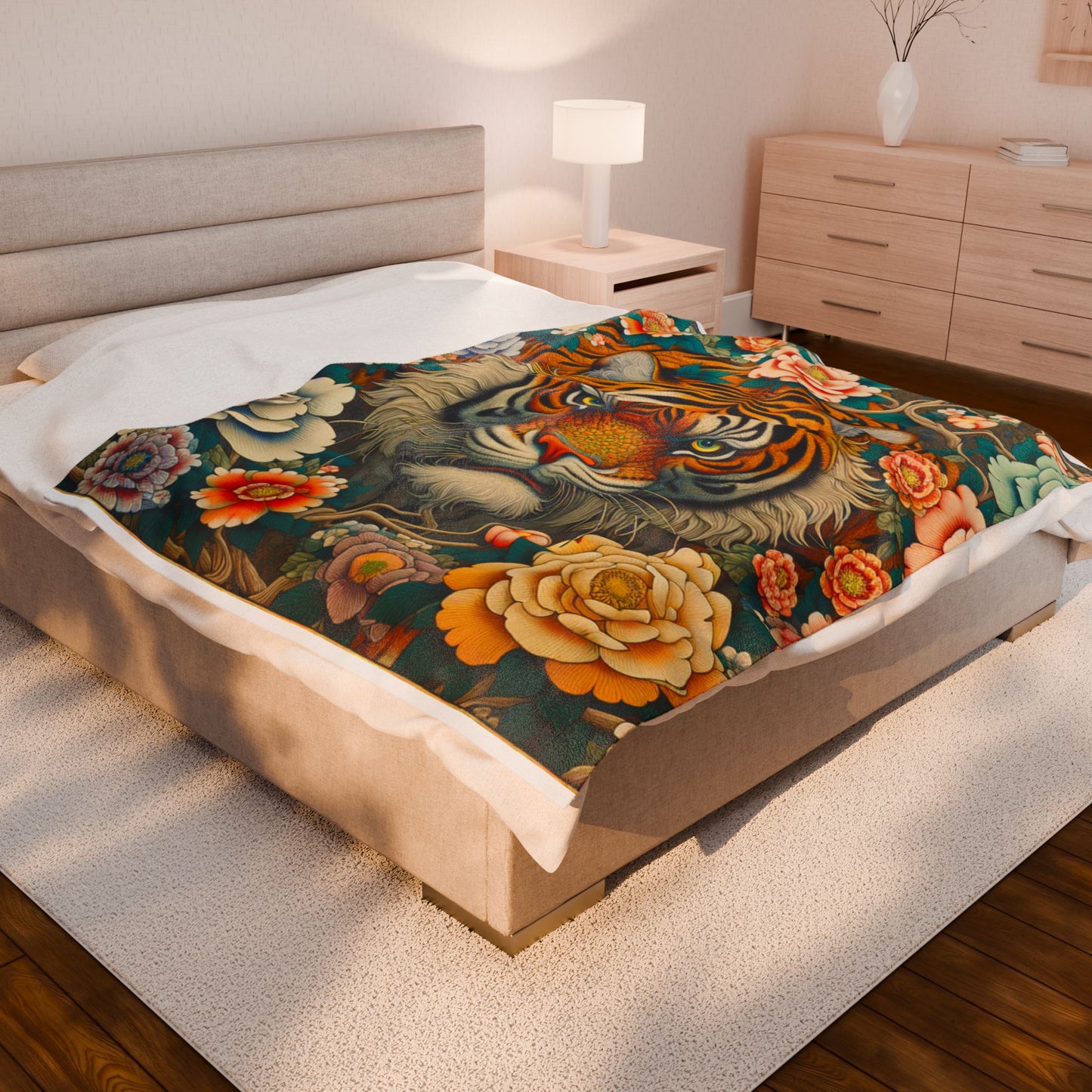Tiger's Realm in Bloom - Plush Blanket