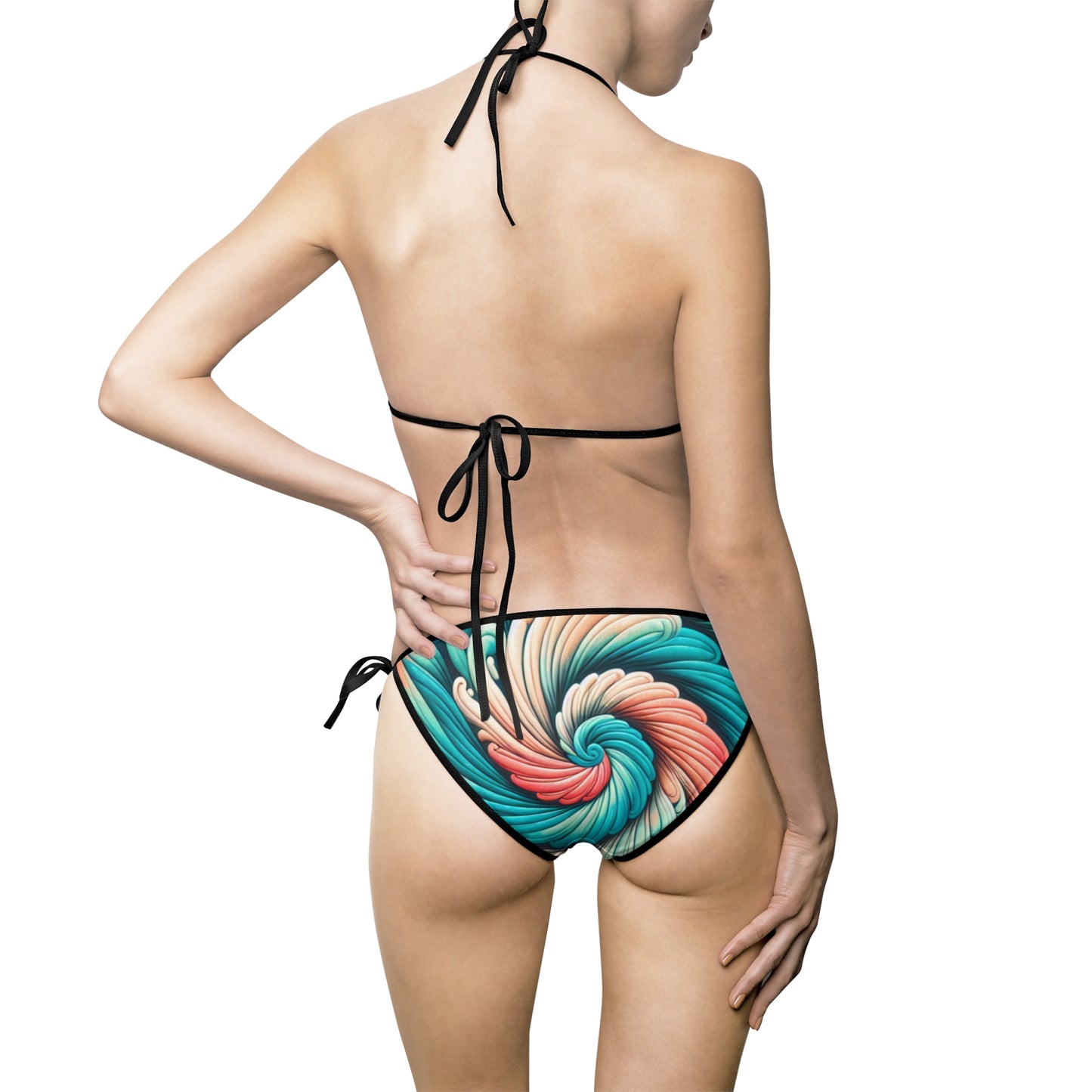 Women's Swirling Aqua and Coral Embrace Bikini Swimsuit