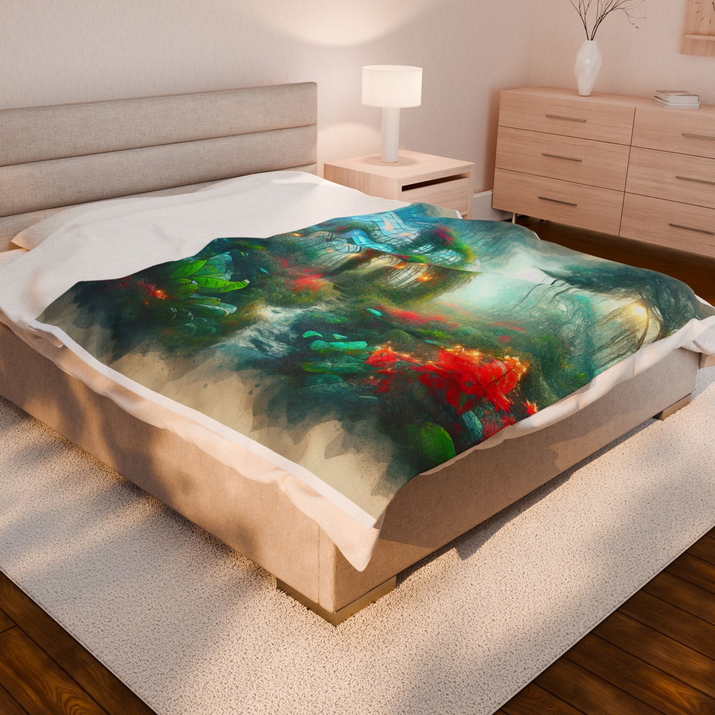 Botanical Haven in Misty Glade- Plush Blanket