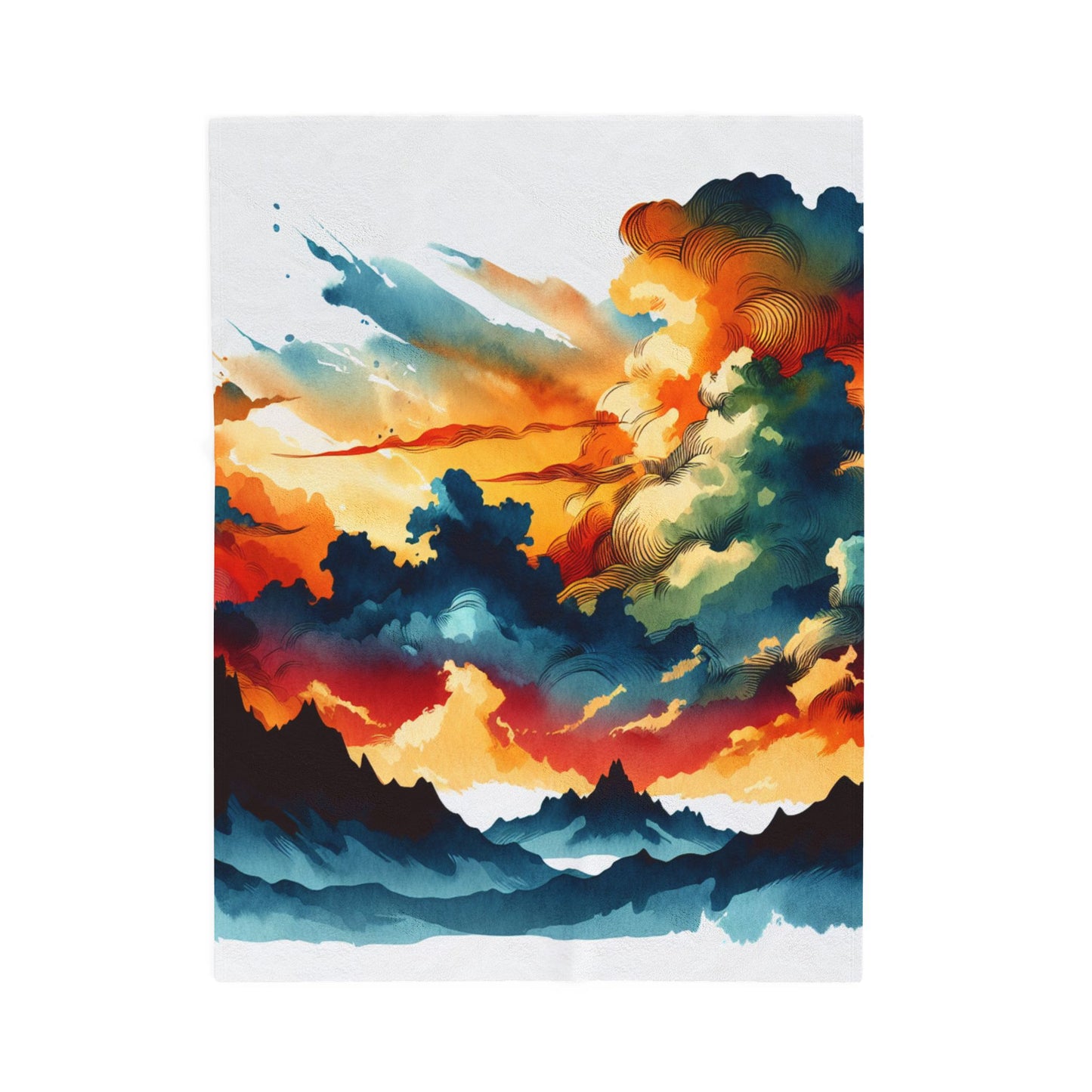 Fiery Dreams Over Majestic Peaks - Plush Blanket