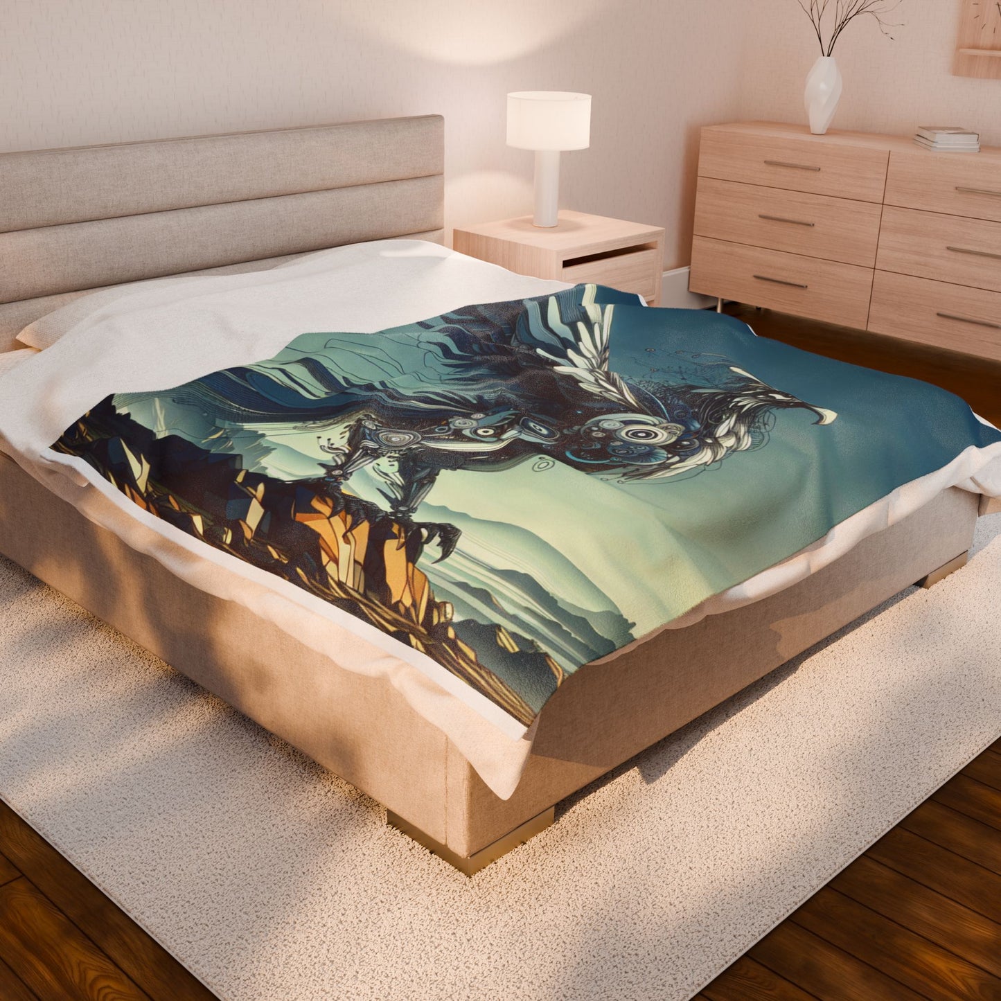 Mechanical Phoenix at Dawn - Plush Blanket