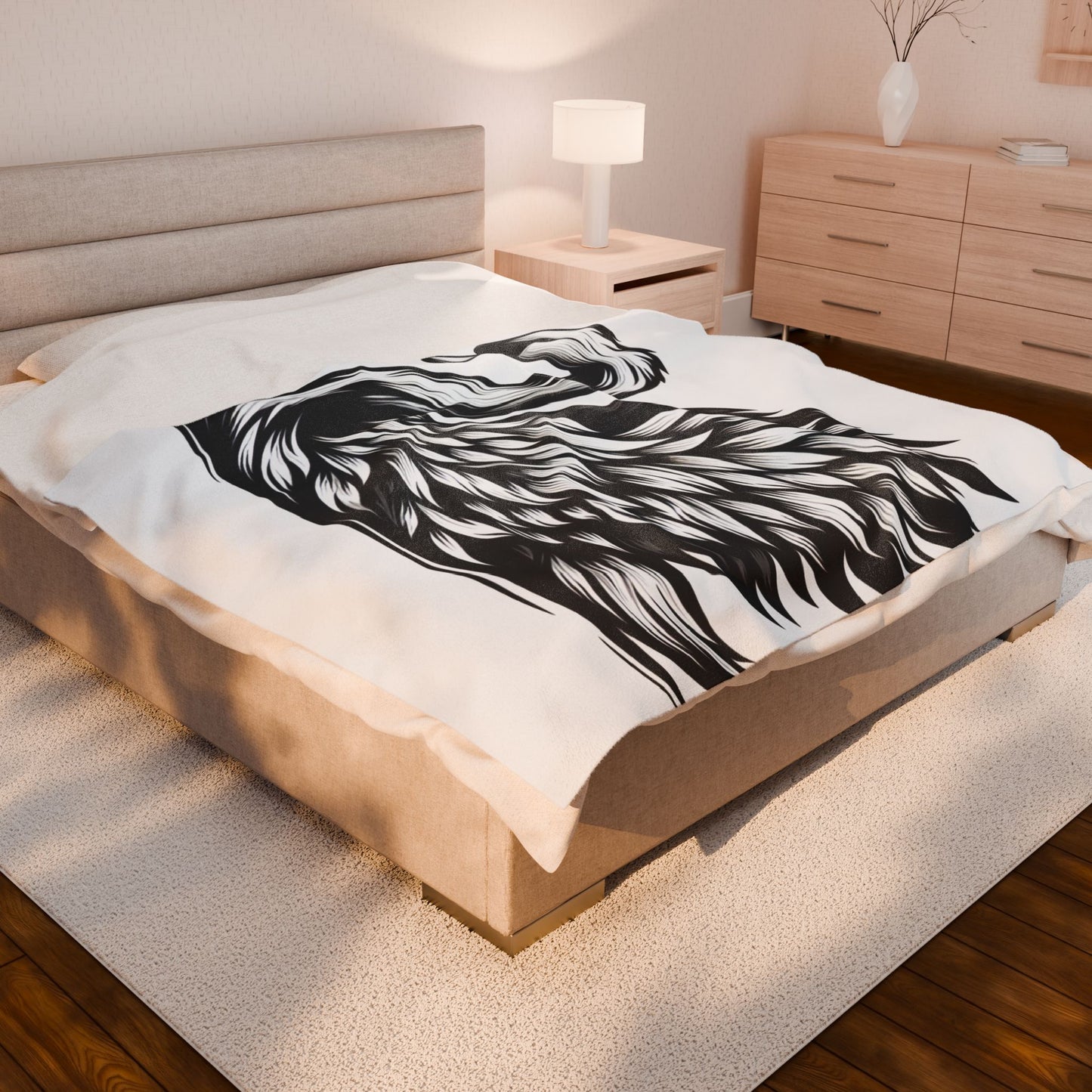 Monochrome Plume Elegance- Plush Blanket
