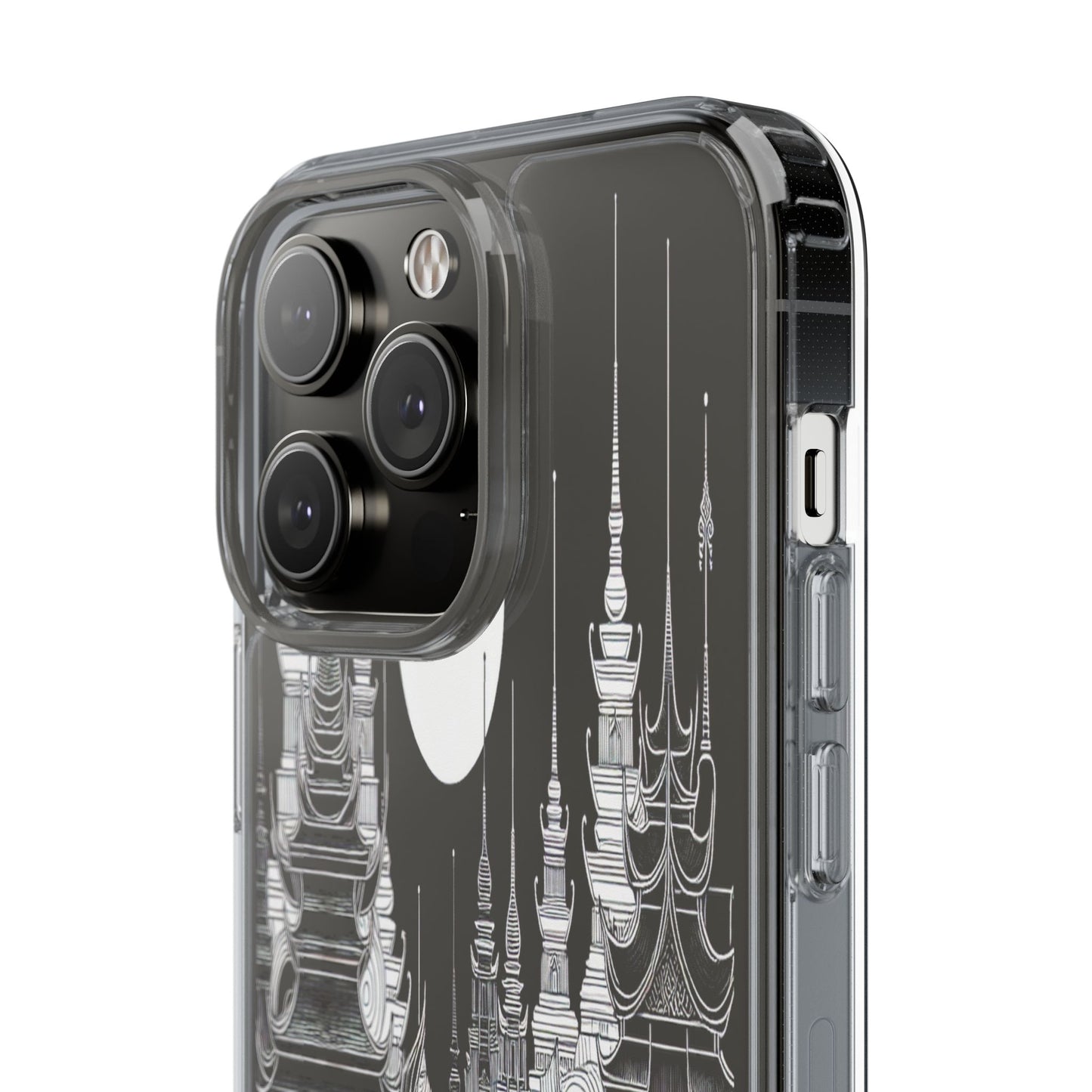 Transparent Temple Silhouette Under Bright Moon Iphone Case Compatible With Iphone 16 15 14 - Clear Phone Cover