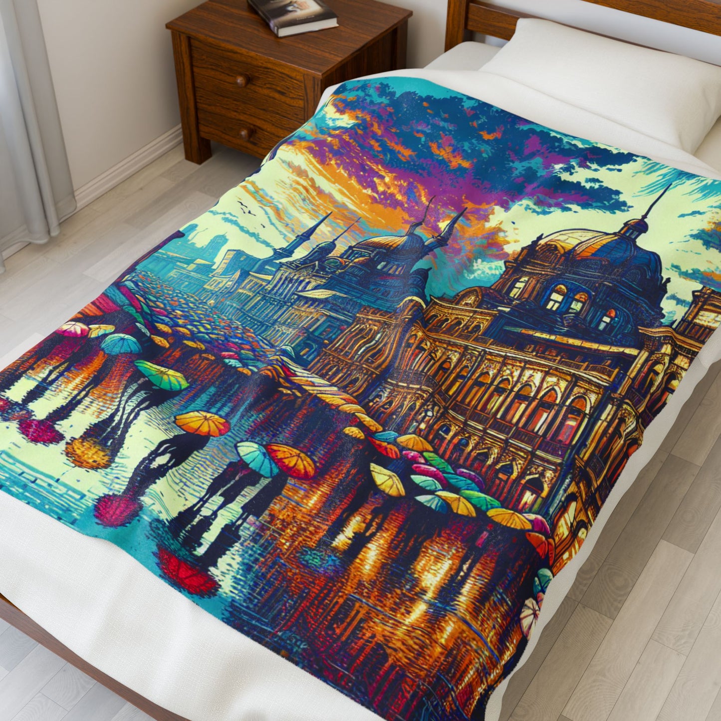 Bustling Rainy Parade - Plush Blanket