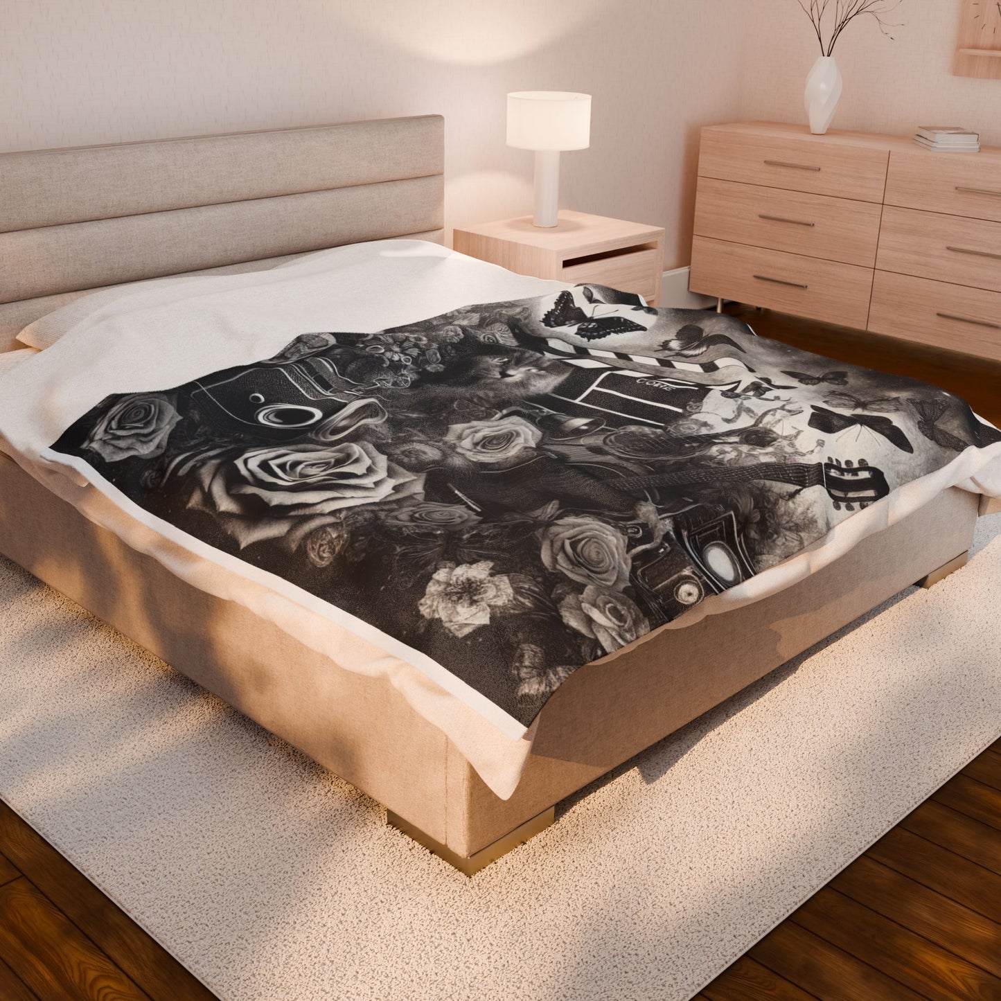 Feline Fantasy and Fluttering Moments - Plush Blanket