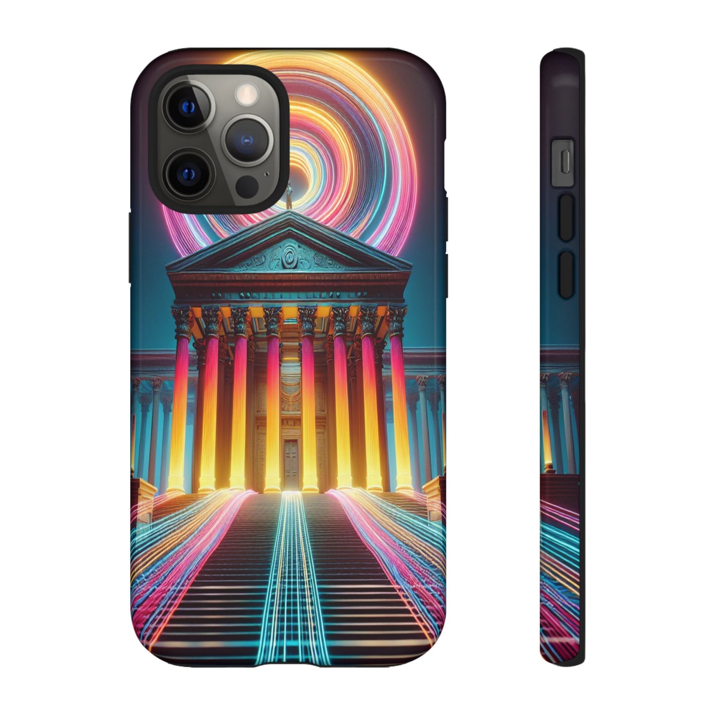 Illuminated Landmark with Colorful Trails - Phone Case