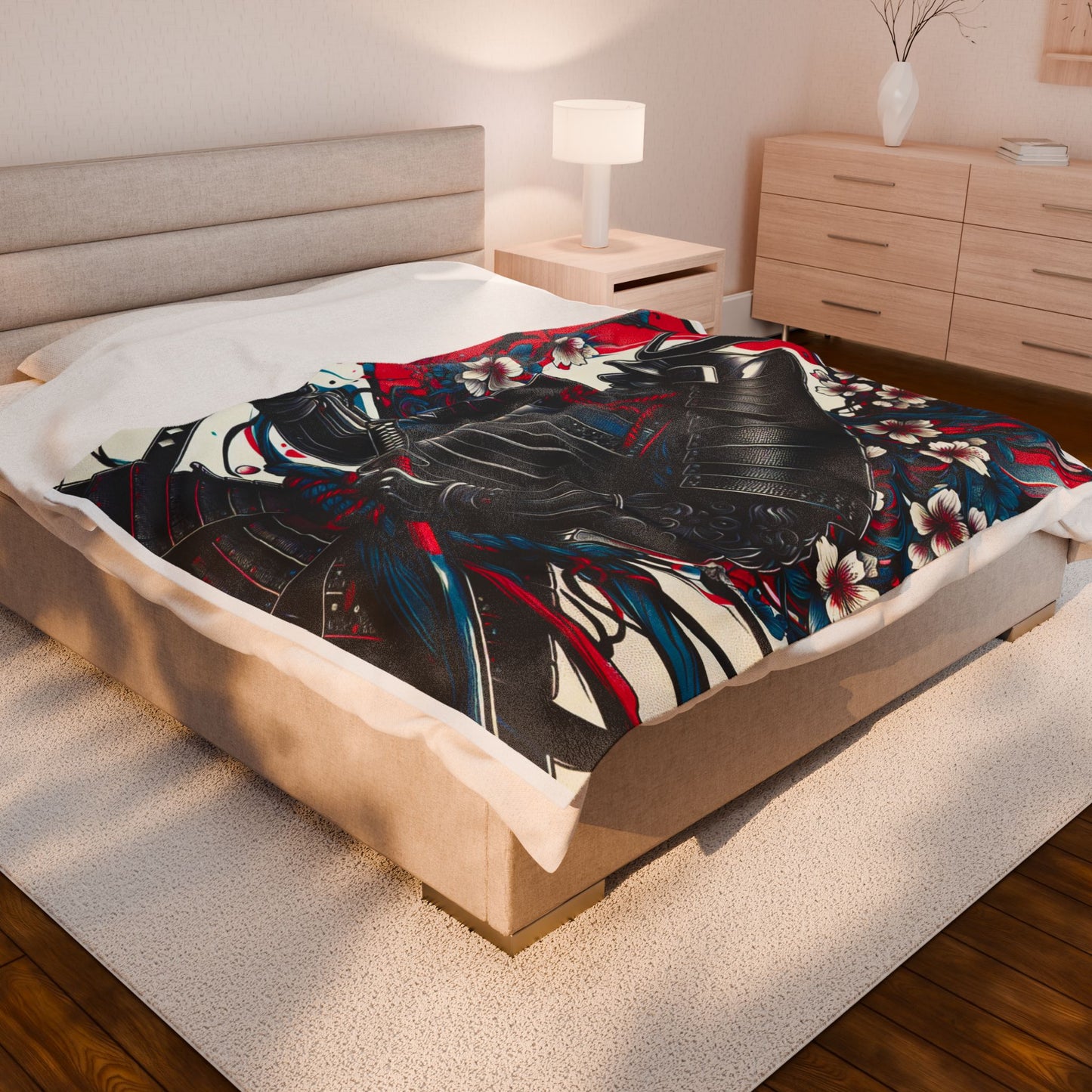 Samurai in Blooming Battle Gear - Plush Blanket