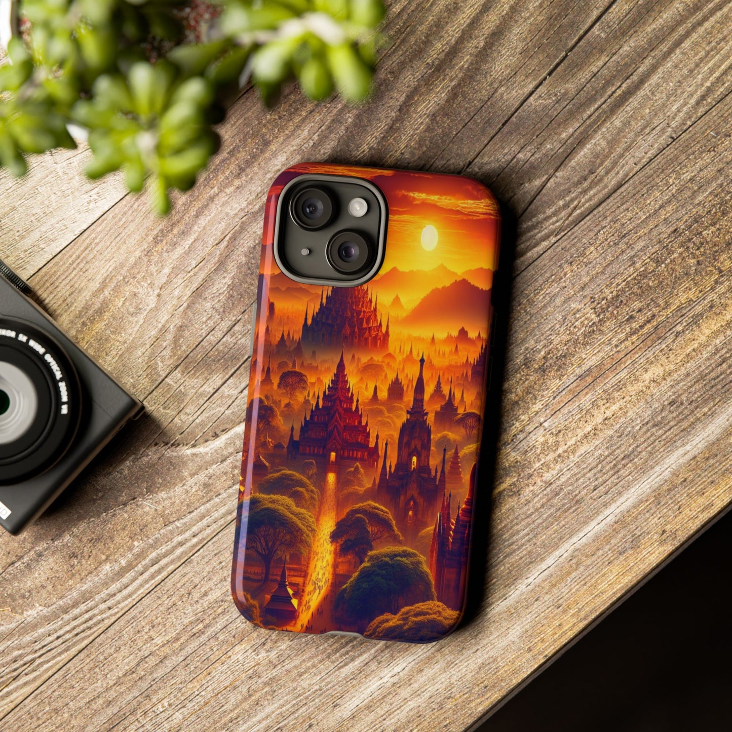 Golden Horizon of Mystical Pagodas - Phone Case