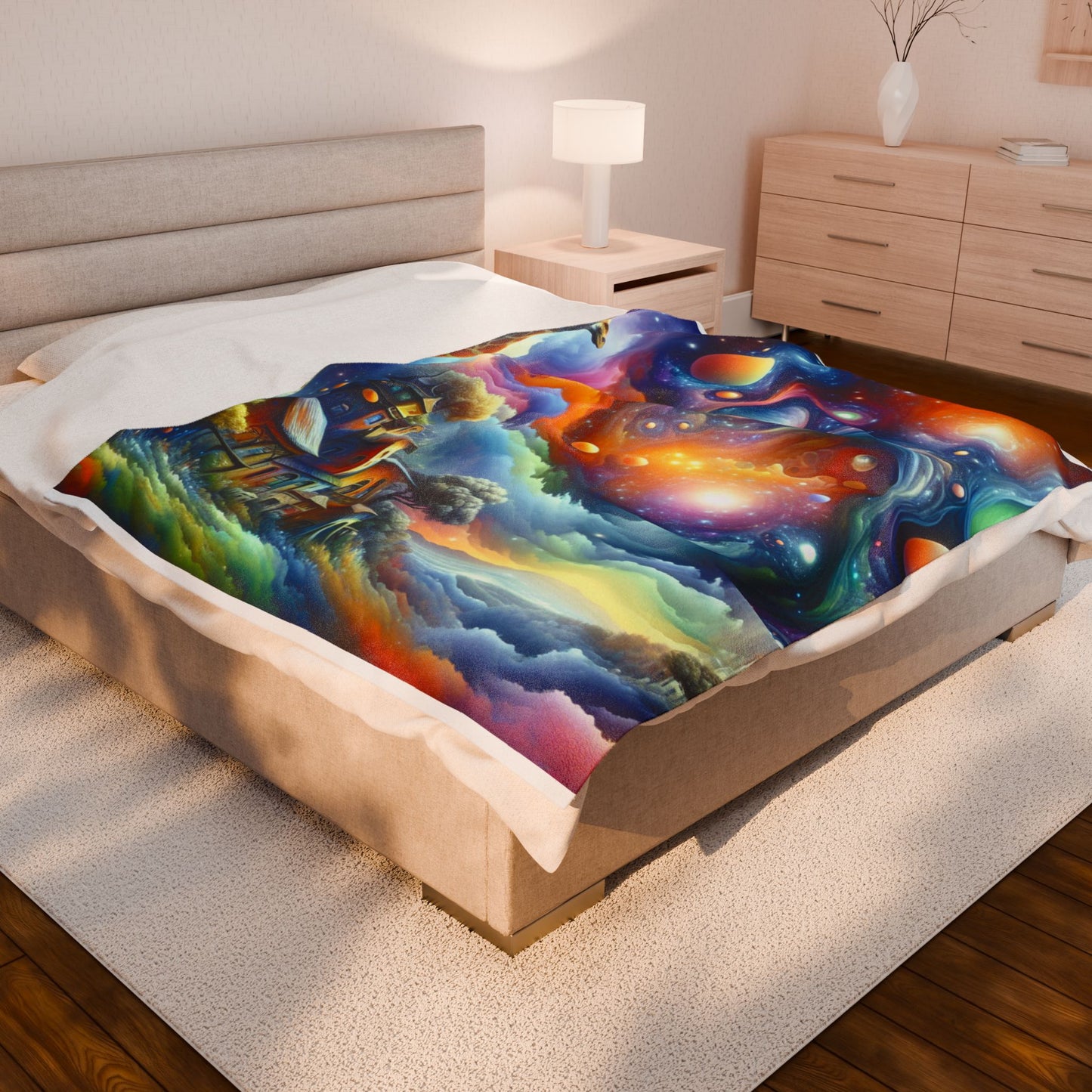 Giraffe's Cosmic Expedition - Plush Blanket