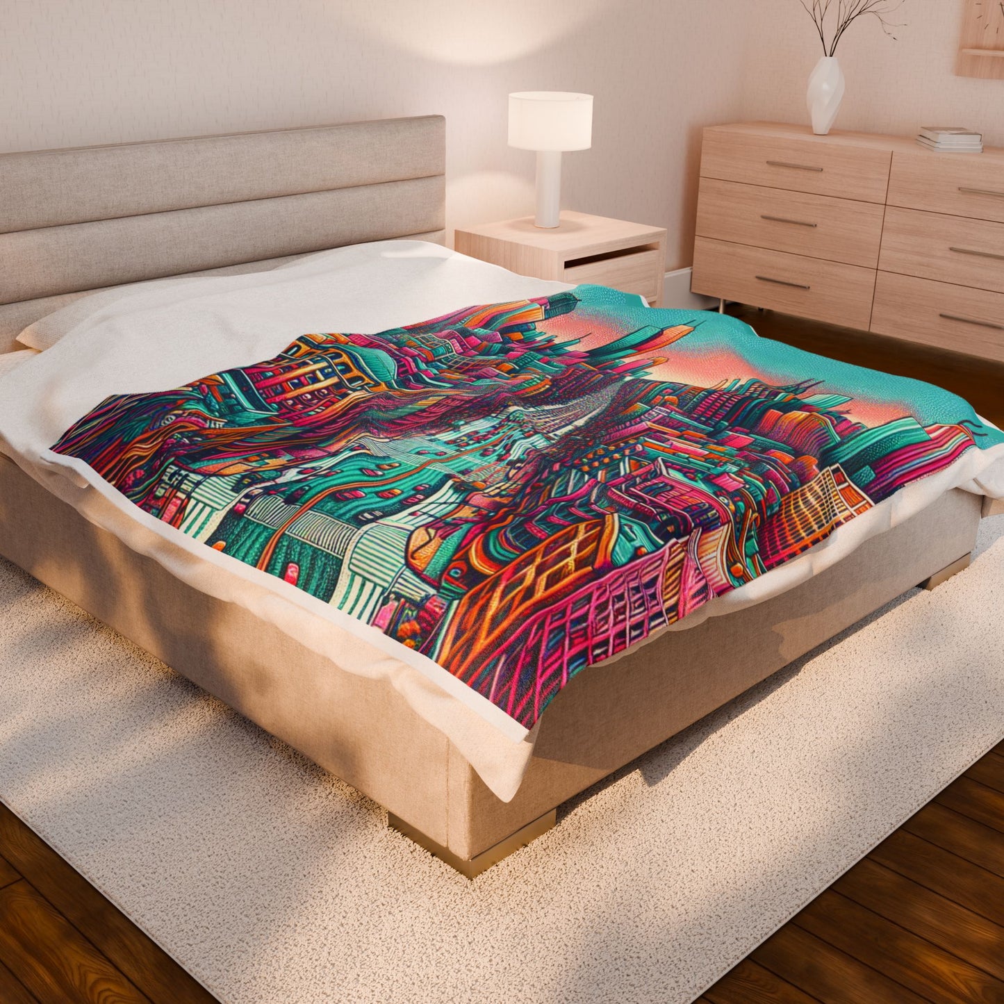 Chromatic Cityscape Odyssey - Plush Blanket