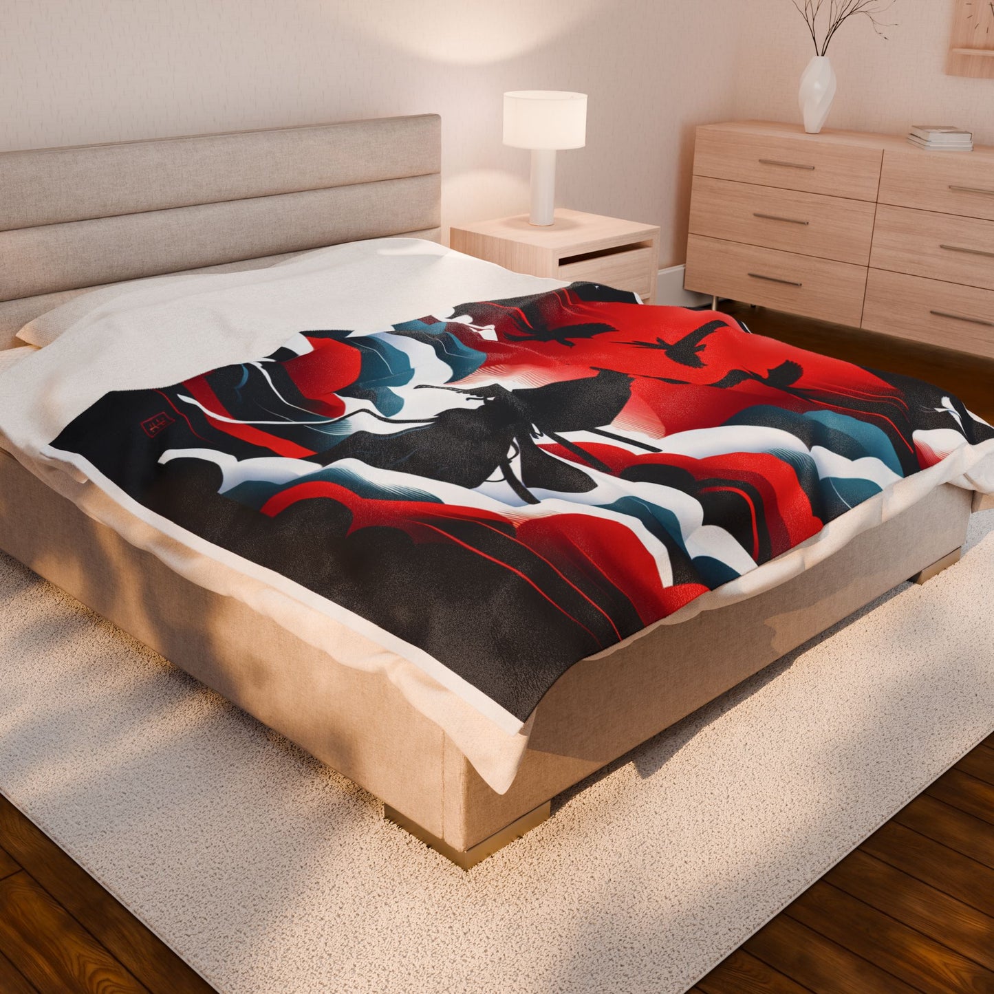 Samurai Under the Red Moon - Plush Blanket