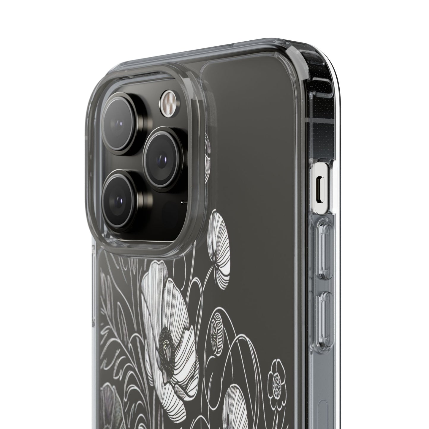 Transparent Black and White Floral Design Iphone Case Compatible With Iphone 16 15 14 - Clear Phone Cover