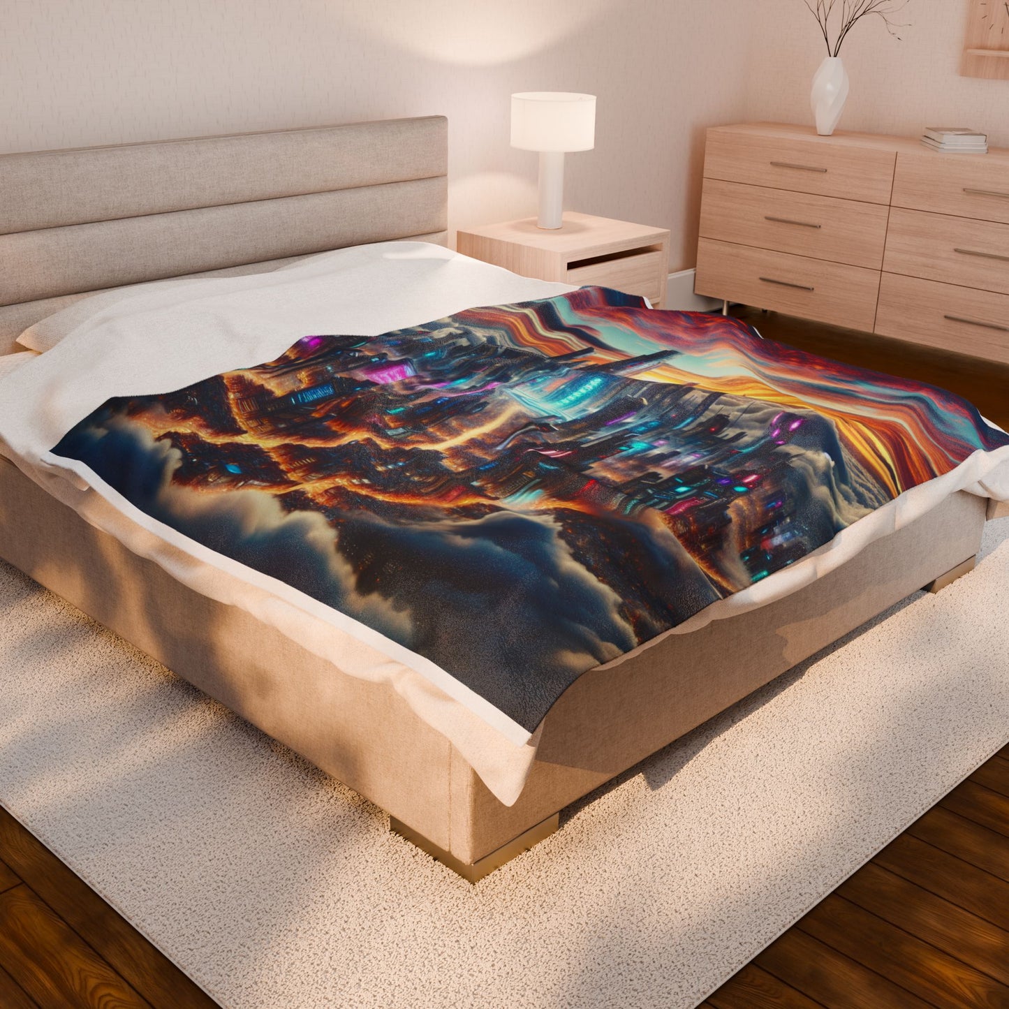 Futuristic Skyscrapers Above the Clouds - Plush Blanket