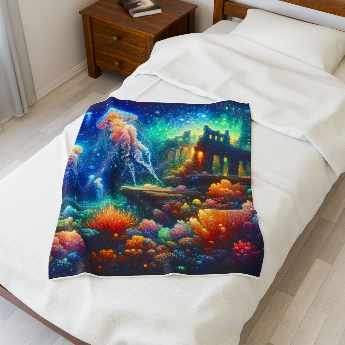 Jellyfish Ruins Under the Sea - Plush Blanket
