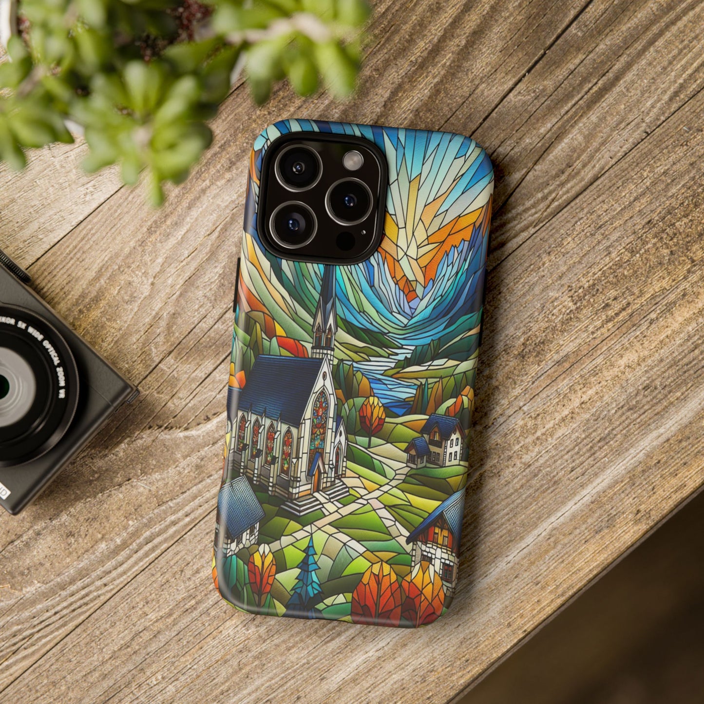 Stained Glass Countryside Scene - Phone Case