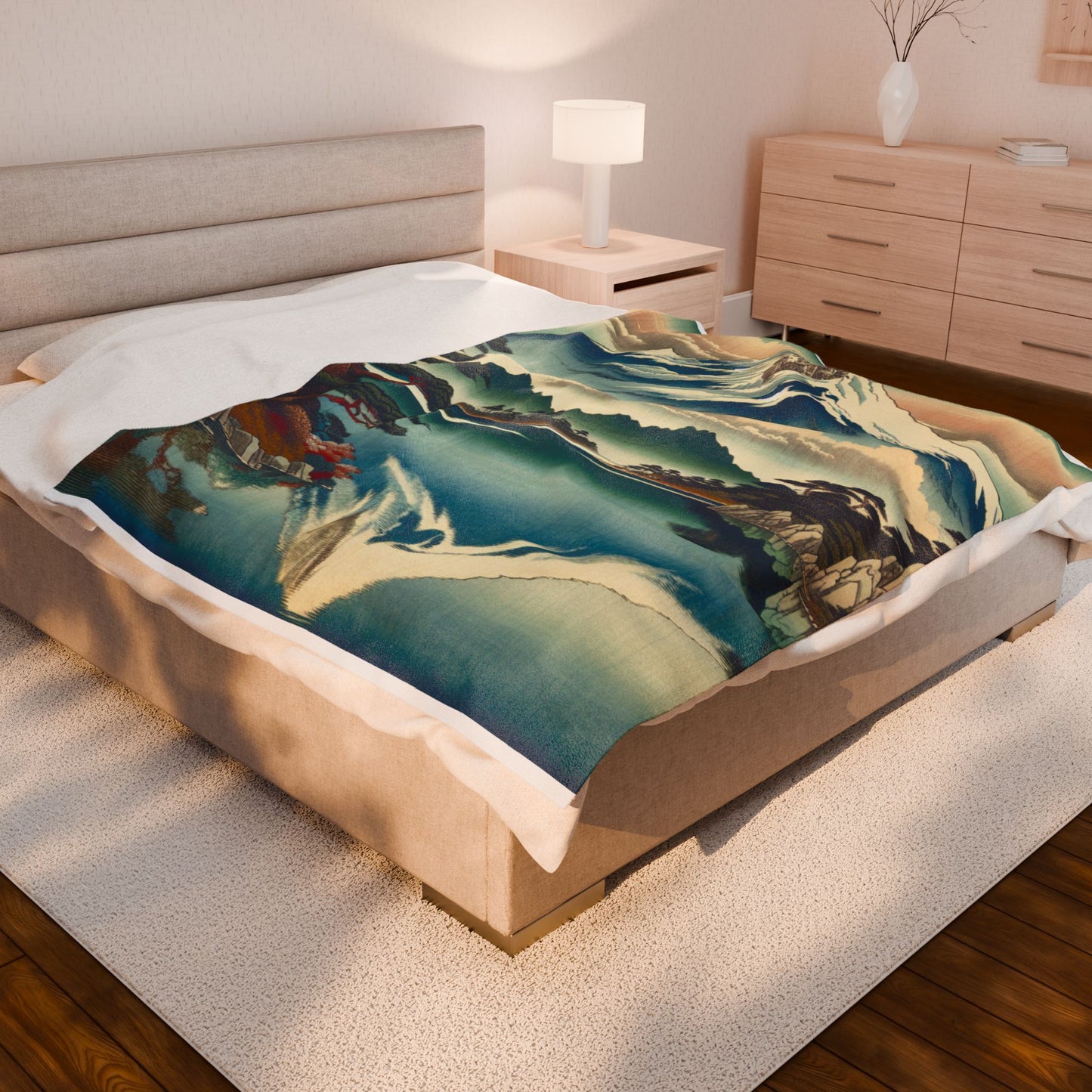 Majestic Peaks and Tranquil Lake - Plush Blanket