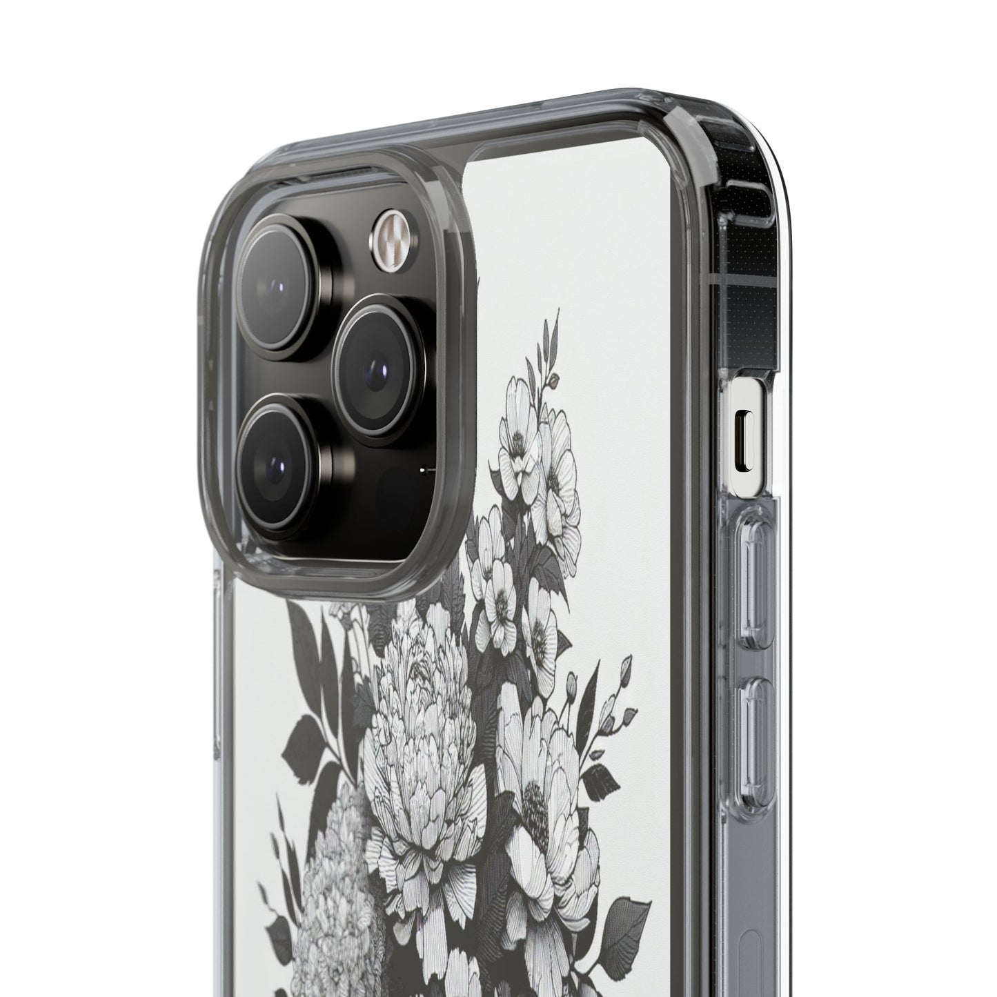 Transparent Floral Arrangement in Black and White Iphone Case Compatible With Iphone 16 15 14 - Clear Phone Cover