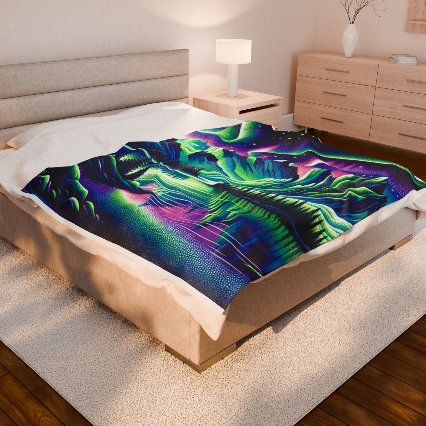 Northern Lights Above the Peaks - Plush Blanket