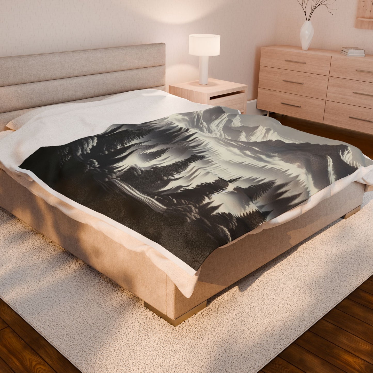 Enigmatic Peaks in Misty Morning - Plush Blanket