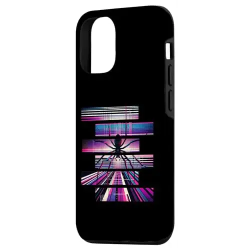 Arachnid Aura: Spider on a Radiant Digital Web Case (iPhone