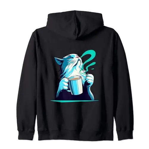 Aromatic Bliss: Coffee Cat Enjoying the Moment Zip Hoodie