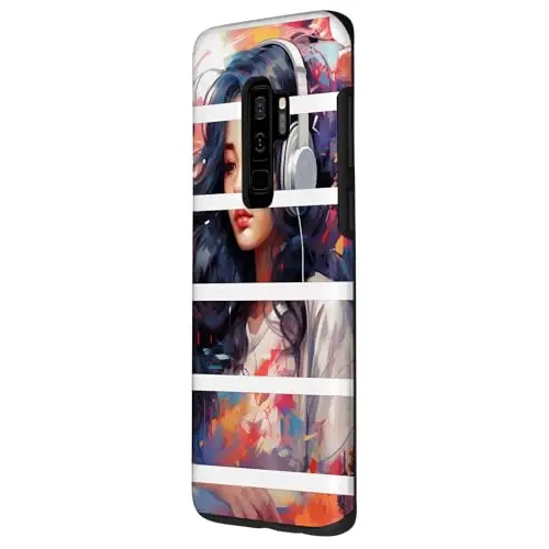 Beautiful Woman Enjoying Music Wearing Headphones Case