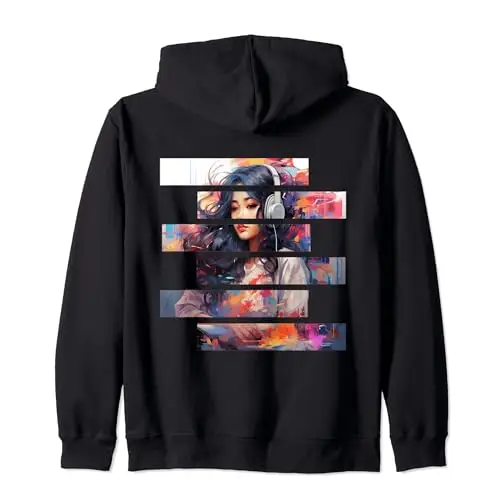 Beautiful Woman Enjoying Music Wearing Headphones Zip