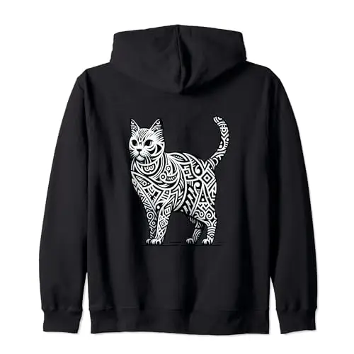 Black and White Tribal Pattern Cat Standing on Hind Legs
