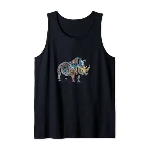Colorful Funny Tribal Style Rhino Tank Top Apparel