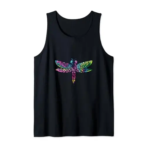 Colorful Tribal Rainbow Dragonfly Tank Top Apparel