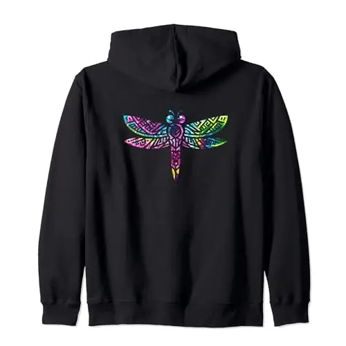 Colorful Tribal Rainbow Dragonfly Zip Hoodie Apparel