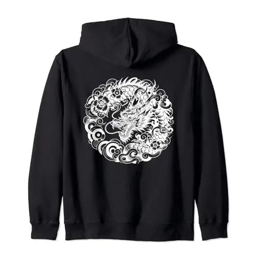 Dragon and Flowers Zip Hoodie Apparel