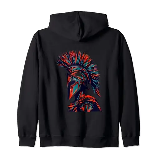 Dynamic Spartan Warrior Side Profile Zip Hoodie Apparel