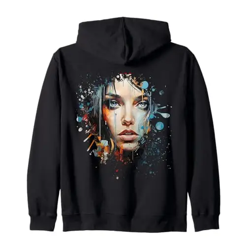 Echoes of Emotion: Portrait in Splashes Zip Hoodie Apparel