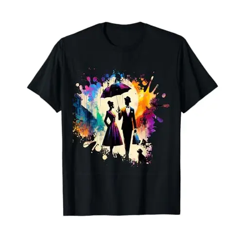 Elegance in the Rain: A Timeless Stroll T Shirt Apparel