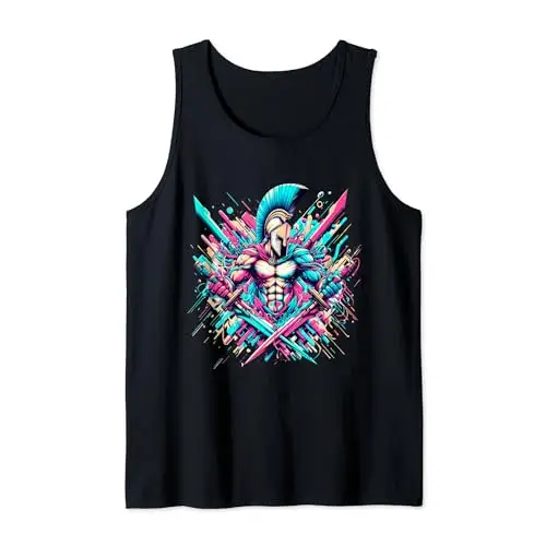 Epic Spartan Warrior with Dual Swords Tank Top Apparel