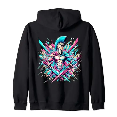 Epic Spartan Warrior with Dual Swords Zip Hoodie Apparel