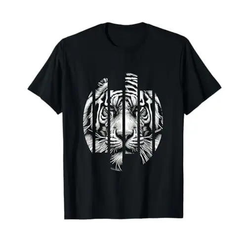 Fierce Focus: Fragmented Tiger in Grunge Stripe T Shirt