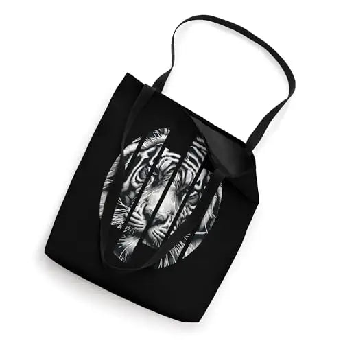 Fierce Focus: Fragmented Tiger in Grunge Stripe Tote Bag